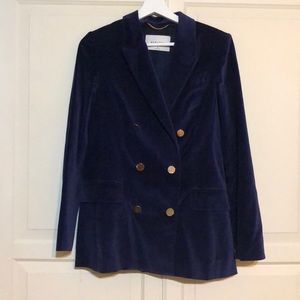 babaton blue velvet blazer